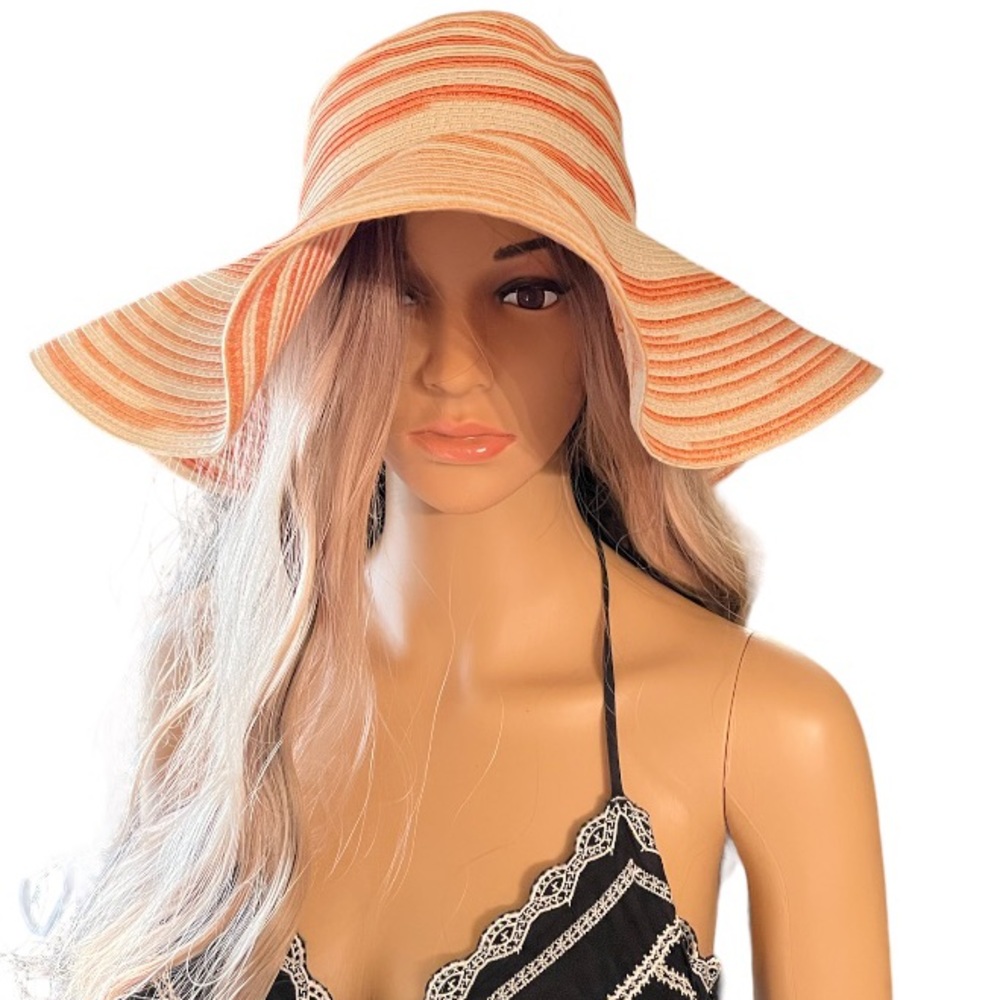 Calvin Klein Cream & Orange Classic Soft Straw Beach Women’s Summer Sun Hat
